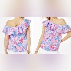 Lilly Pulitzer  Pink and Blue Floral Ruffle Women’s  Top Size XXS